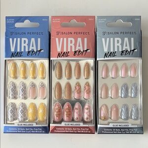 Salon Perfect Viral Nail Edit Press-On Nails - Pink, Gold, Yellow almond short